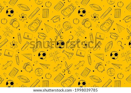 back to school yellow abstract doodle pattern background.