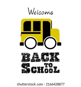 Back to school, yellow school bus on a white background.
