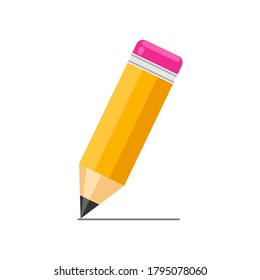 Back to school. Yellow graphite pencil with pink eraser on white background. Vector illustration