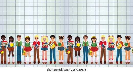 Back to school, young friend and girlfriend, boy and girl in school uniform. seamless pattern. vector illustration	