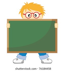 Back to school.Child with a blackboard. Drawing isolated white background