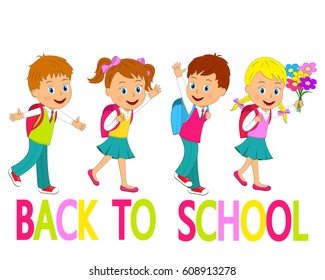  back to school.children are going to school,illustration, vector