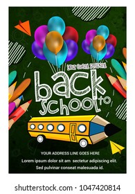 Back to school,Concept of education. School background with hand drawn school supplies and comic speech bubble with Back to School lettering.