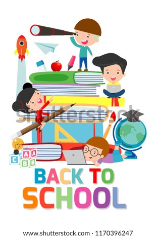 back to school,cute kids reading book, children with books, Happy Children while Reading Books, Vector Illustration on white background.education concept