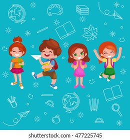 Back to school.Cute School Children. Vector illustration isolated 
