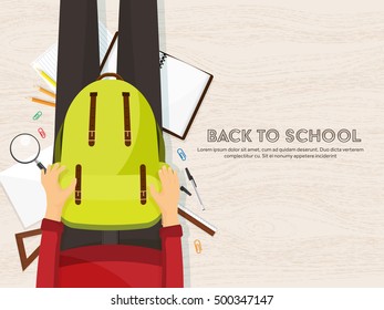 Back to school.Flat style. Distance education and learning. Online courses and web school. Knowledge and information. Study process. E-learning.Hands.