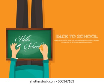 Back to school.Flat style. Distance education and learning. Online courses and web school. Knowledge and information. Study process. E-learning.Hands.