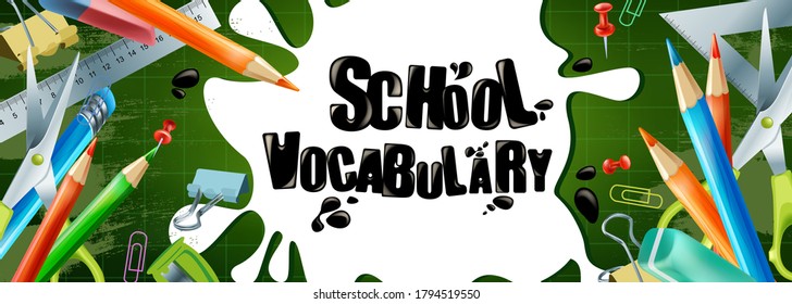 Back to school,horizontal banner. First day of school, pencil hand drawn elements and icons. Vector illustration