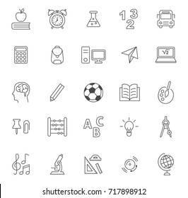 Volver a la escuela.Conjunto de iconos de vector de línea