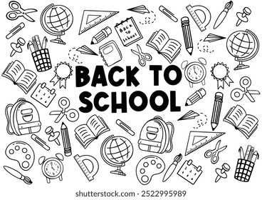 voltar para escolas com elemento. bem-vindo de volta ao cartaz da escola com rabiscar