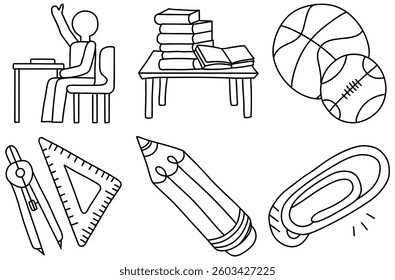 A back to school,School supplies sports equipment student learning education classroom drawing tools stationery