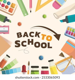 back to school.stationery of school supplies.watercolor.Big set of school supplies and education stickers. Back to school. Backpack,books, pencil box, paints, ruler, pen, pencil. Suitable for prints, 