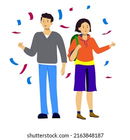  Back to school.Students  is showing thumbs up sign.Vector illustration.