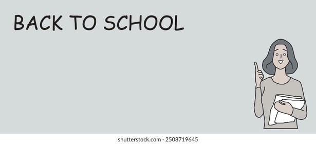 Back to School,teacher looking forward with happy, waiting for student, ready to teach, isolated background, free copy space, happy to go to school. hand drawing vector. 