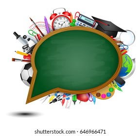 back to school.with Blackboard shaped as speech bubble.vector illustration.
