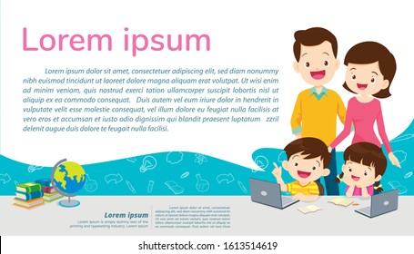 Back to shcool Education and learning,children and family Education concept with E-learning background template.for web banner, backdrop, ad,promotion poster.