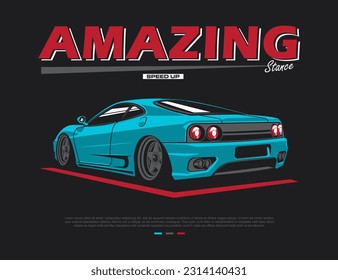 back side 90s car design vector for t-shirt illustration graphic