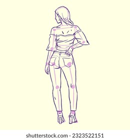 Back side anatomy of woman vector for card, decoration, illustration