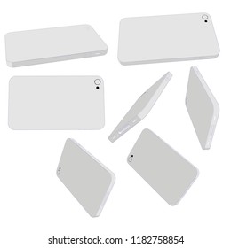 Back side angles 7 different perspective views of a modern touch mobile phone, vector illustration.