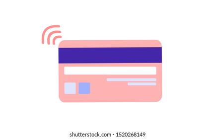 Back side bank card with magnetic tape and stripe with code. Contactless payment for purchases. Color vector illustration isolated on white background.
