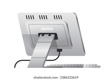 Back side of desktop computer monitor on isolated background. Flat vector illustration