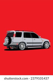 Back Side Of Grey SUV All Wheel Drive Vector Art