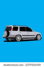 Back Side Of Grey SUV All Wheel Drive Vector Art