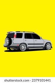 Back Side Of Grey SUV All Wheel Drive Vector Art