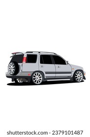 Back Side Of Grey SUV All Wheel Drive Vector Art