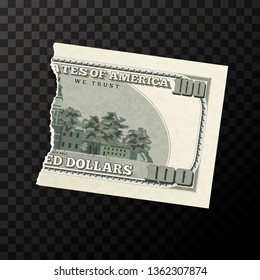 Back side of half piece of fake one hundred USA dollars banknote