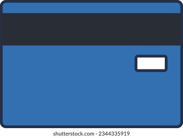 Lado posterior con banda magnética de la tarjeta de banco azul con campo vacío para el número de código de la tarjeta CVC CVV. Pago en línea por bienes y servicios. Icono vectorial de contorno de dibujos animados aislados en fondo blanco