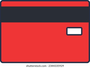 Back side with magnetic stripe of red bank card with field for CVV CVC card code number. Online payment for goods and services. Stroke cartoon outline vector icon isolated on white background
