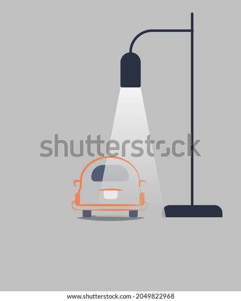 Back
side of old car in street lamp, vector
illustration