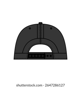 Back Side View Cap Vector, Minimal Black Baseball Hat Illustration.