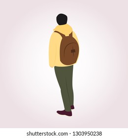 Back side view man. Flat style vector character illustration isolated on white background