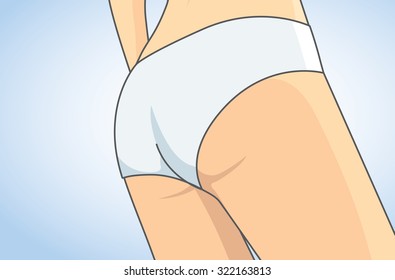 Back side of woman close up to buttocks in white panties.