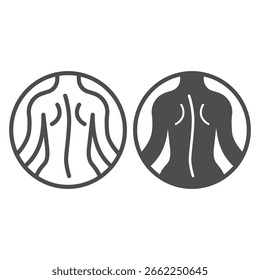 Rückenhaut aus Damenlinie und solide Ikone, Spa-Massage-Konzept. Vektorgrafiken. Frauenfigur, Hauttherapie-Blasenzeichen auf weißem Hintergrund, Umrissstil-Symbol für Mobil- oder Webdesign
