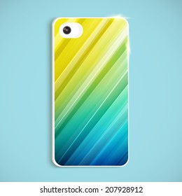 The back of smart phone. Example of design cover.Vector illustration with realistic lens.