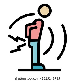 Ícone de lesão no esporte traseiro. Contorno de volta esporte lesão vetor ícone cor plana isolado