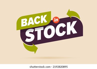 Back in stock banner template design. Again available product promotion vector illustration