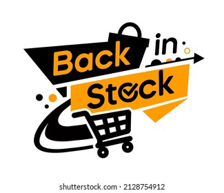 Back in stock, bright vector illustration with shopping trolley 
