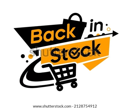 Back in stock, bright vector illustration with shopping trolley 
