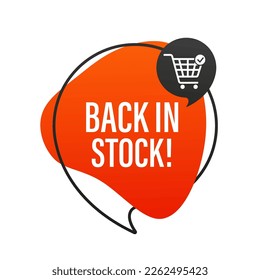 Back in stock, red banner with basket on white background. Modern button Back in stock With Shopping Cart. Web banner element .Web button. Vector illustration