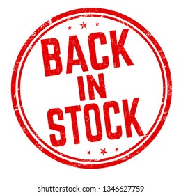 Back in stock sign or stamp on white background, vector illustration