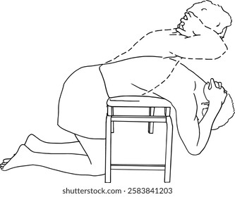 Back Stretching Exercise with Chair Support – Line Art Illustration