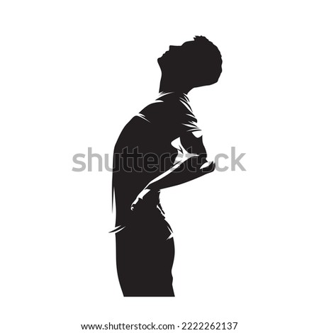 Back stretching. A man stretches his back after work. Back pain, hip pain. Isolated vector silhouette, ink drawing
