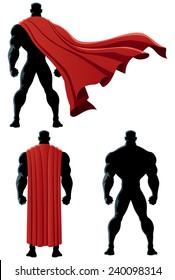 Back of superhero over white background and in 3 versions. No transparency used. Basic (linear) gradients. 