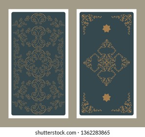 Back of Tarot card decorated with ornamental graphics and stars