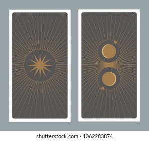 Back of Tarot card decorated with stars, sun and moon