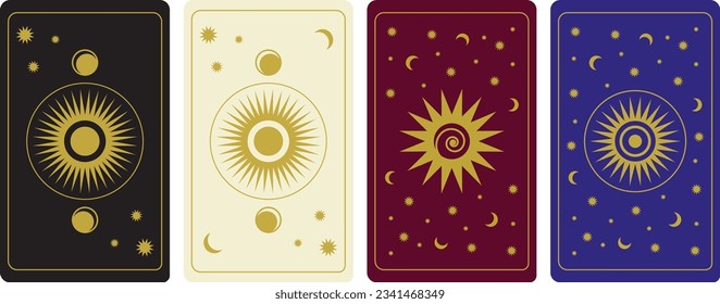 Back of tarot cards. Vector template for  tarot card deck with ornament and patterns in vintage style with moon and stars.